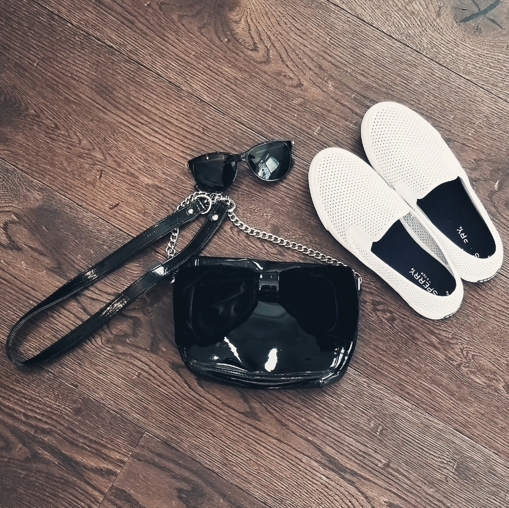 Patent Black Crossbody Bag with Velvet Bow